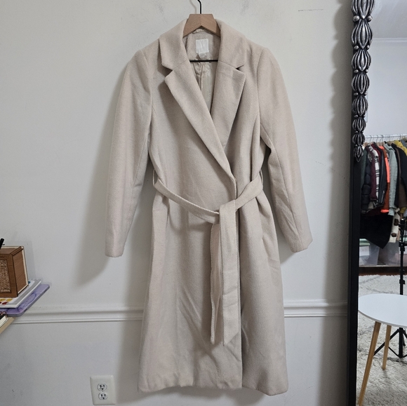H&M ivory cream long belted coat size M - Picture 5 of 10